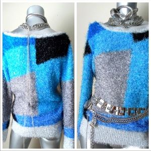 Fuzzy Blue and Shimmery Metallic New York & Company Abstract Sweater